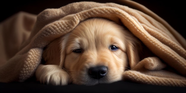 毛布の上に横たわる子犬の生成AI
