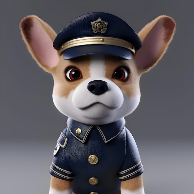 Foto cane cucciolo in uniforme di polizia illustrazione 3d