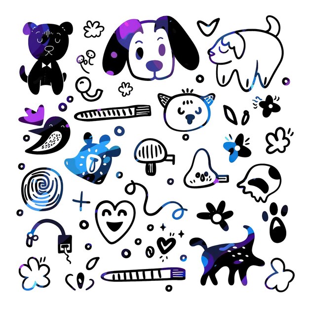 Puppy flat vector linear tem set illustration high quality