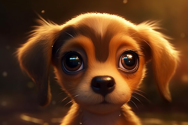 Puppy of the Golden Retriever with big eyes looking at camera Digital painting