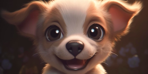 Foto un cucciolo felice di eccitazione nello stile del realismo dei cartoni animati generato dall'ia