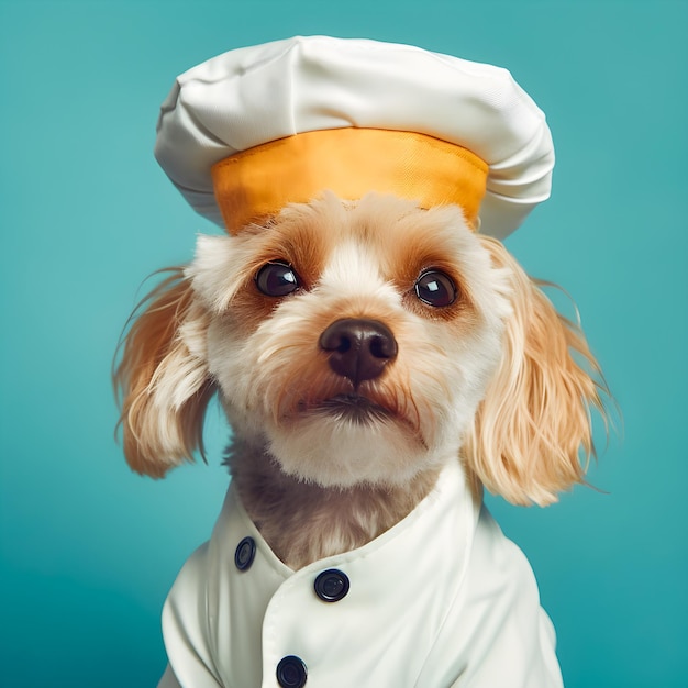 Puppy hond gekleed in een kokskostuum