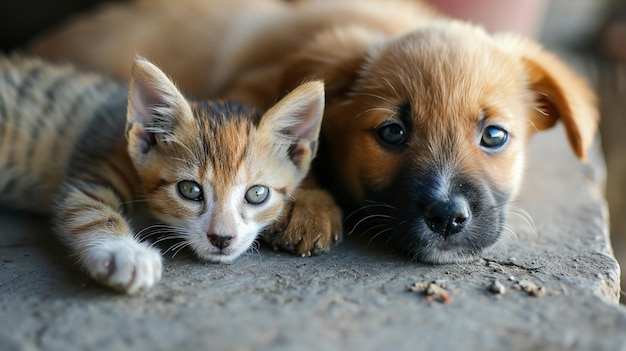 щенка и котенка щенка собака обнимает котенка AI Generative