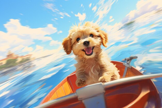 puppy op een boot rijden