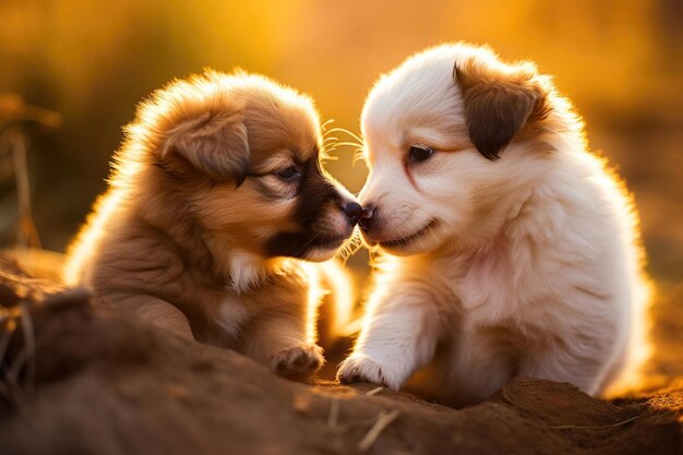 Foto interazione naso-naso con il cucciolo playdate tender