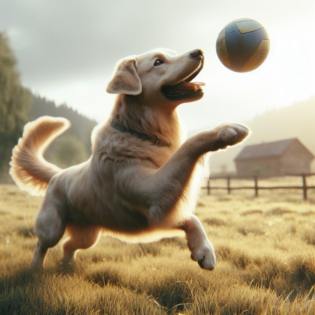 Foto un cucciolo che gioca con una palla