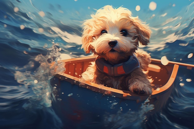 puppy riding on a boat