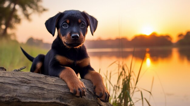 Photo puppy rottweiler in nature