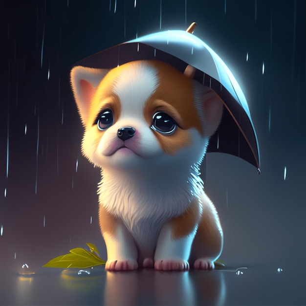 雨の中で悲しむ子犬