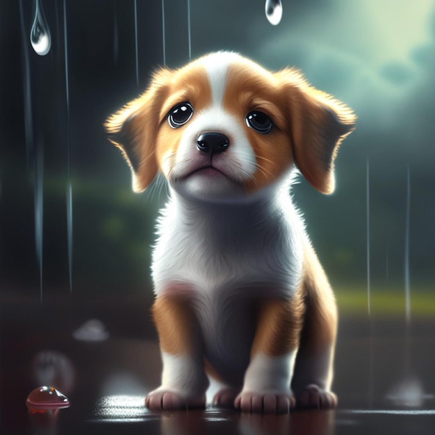 puppy sad in the rain