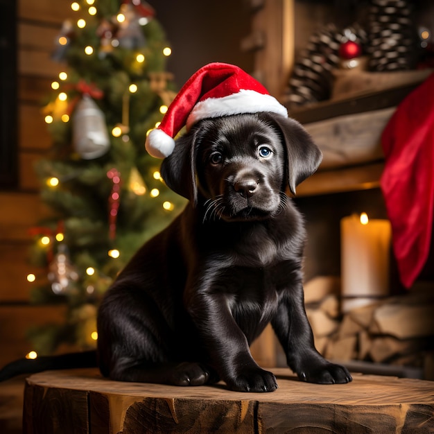 Puppy santa claus dog celebrating christmas ai generated