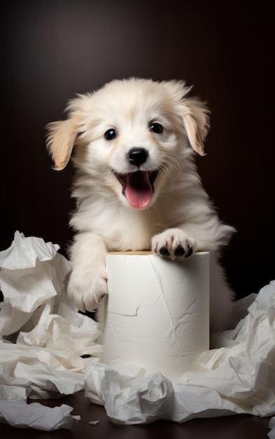 Photo puppy shenanigans with toilet paper