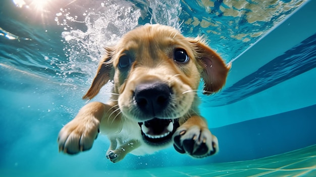 Photo puppy swimming