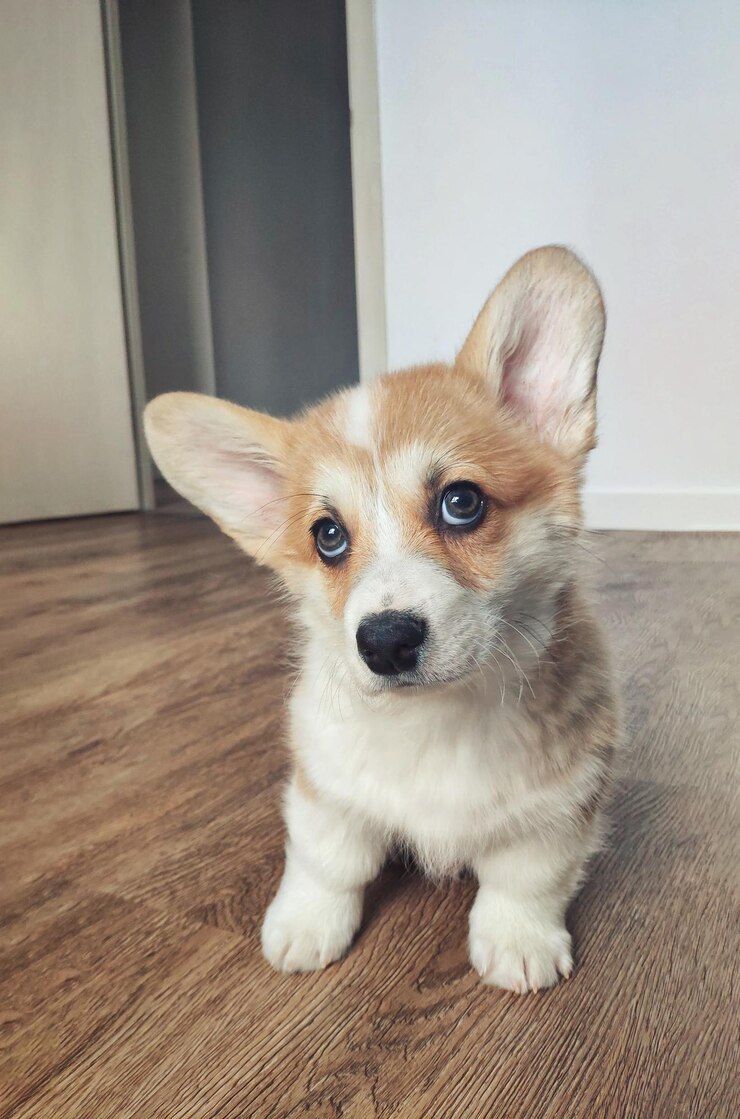 Photo puppy welsh corgi pembroke laying on the floor