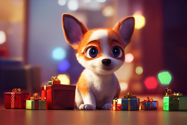 冬の森の子犬クリスマス背景