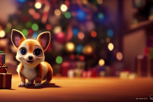 冬の森の子犬クリスマス背景