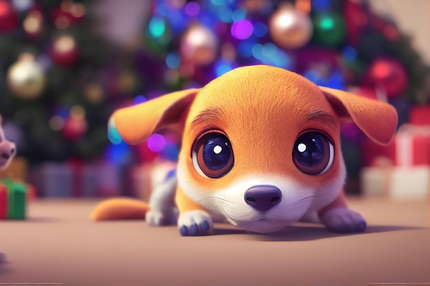 冬の森の子犬クリスマス背景