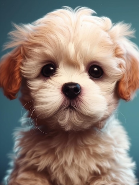 A puppy with a blue background and a black nose.