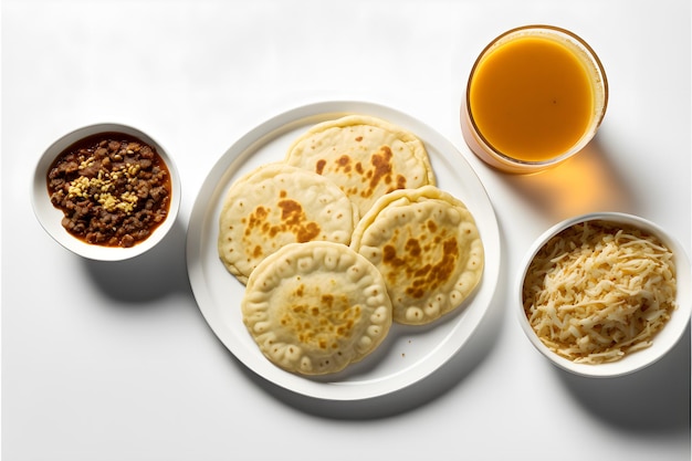 Pupusas on white background food photography Highquality images capture the traditional flavors