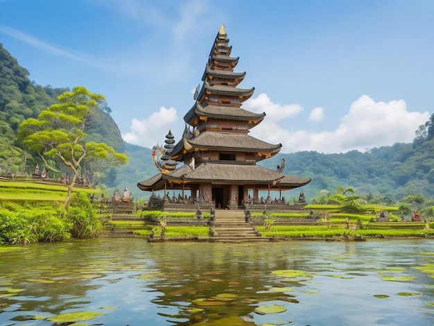 Pura Ulun Danu Bratan Hindoeïstische tempel grote Shaivite watertempel op Bali Indonesië