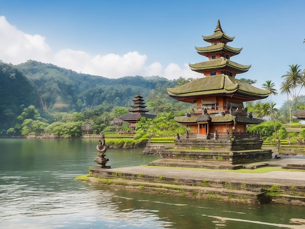 Pura Ulun Danu Bratan Hindoeïstische tempel grote Shaivite watertempel op Bali Indonesië