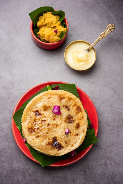 Puran poli Puran roti Holige Obbattu or Bobbattlu is Indian sweet flatbread from Maharashtra