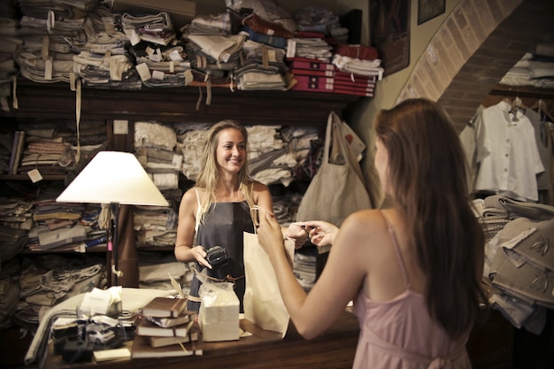 Purchasing in a fabric shop