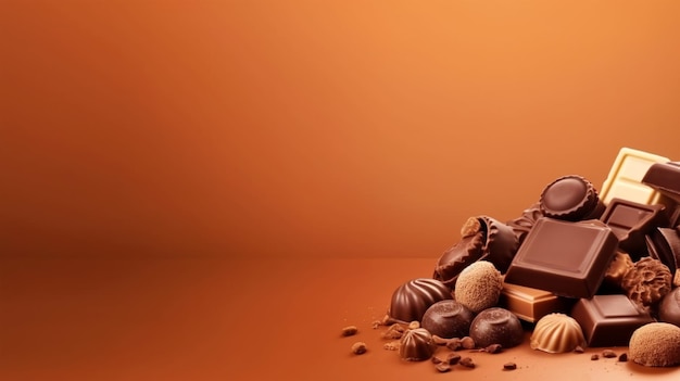 Pure chocolade het concept van World Chocolate Day kopieer ruimte Gegenereerde AI