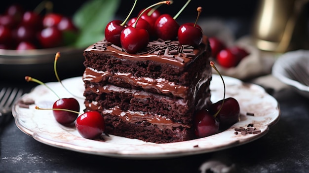 Pure chocolate cake with cherries