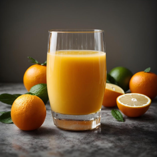 Pure Citrus Orange Juice in Glass on Gray