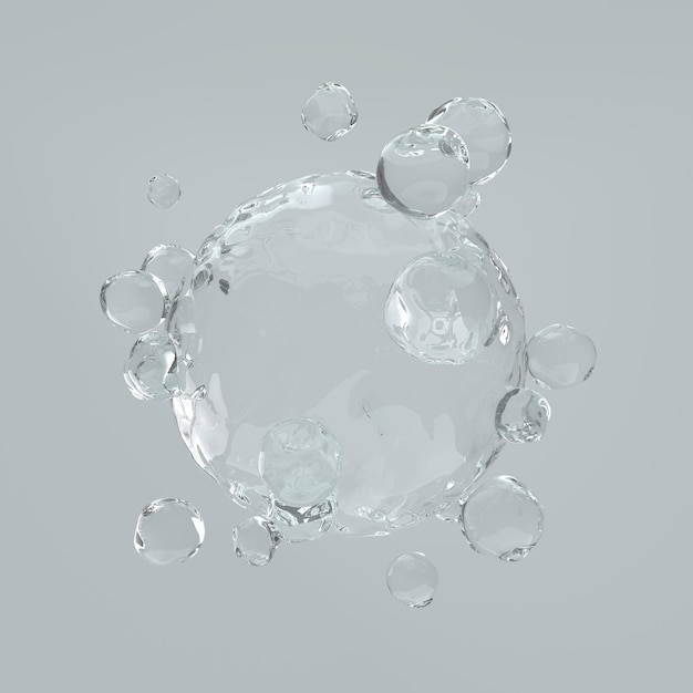 Photo pure cosmetics product. closeup liquid bubbles, molecules of liquid bubbles on the background.