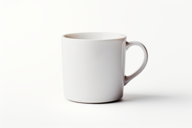 Una tazza di caffè bianca di pura eleganza che si distingue su uno sfondo bianco puro