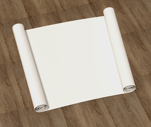 Photo pure empty roll of drawing paper on a wooden surface. 3d illustration