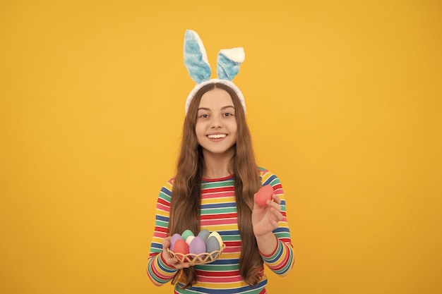 Pure happiness adorable funny kid on egg hunt easter spring holiday happy teen girl