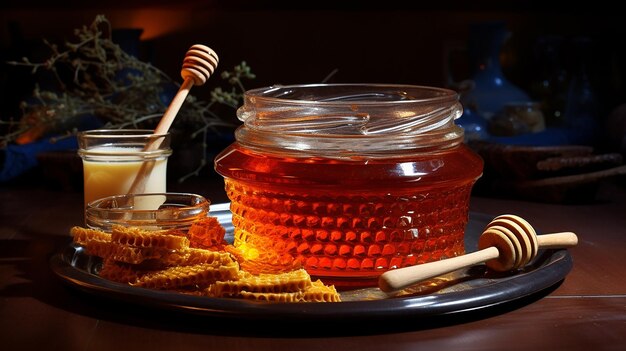 Pure Honey on Honeycomb in a Glass Bowl