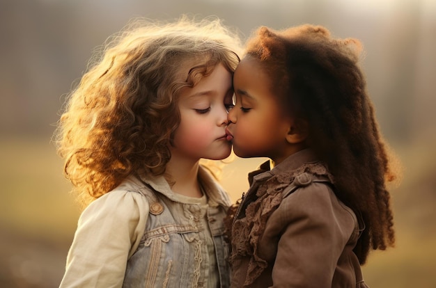 Photo pure little girl kiss generate ai