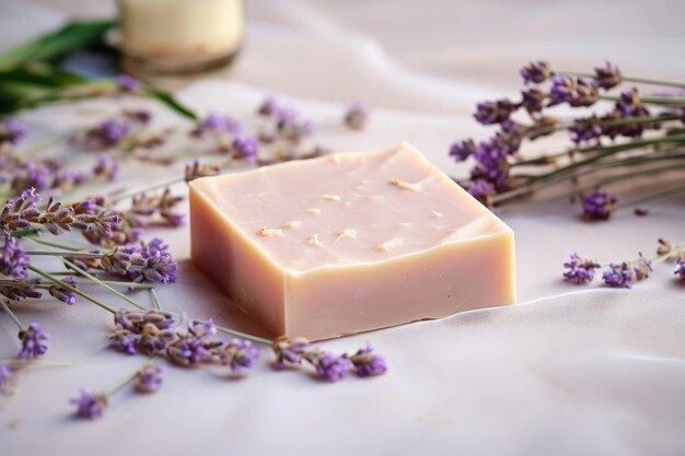 Pure and organic handmade soap with natural lavender plant essences