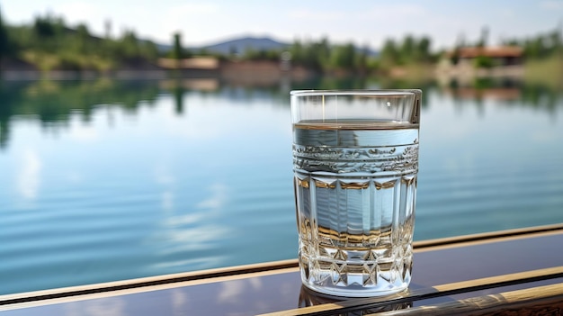 Pure water in glass on table