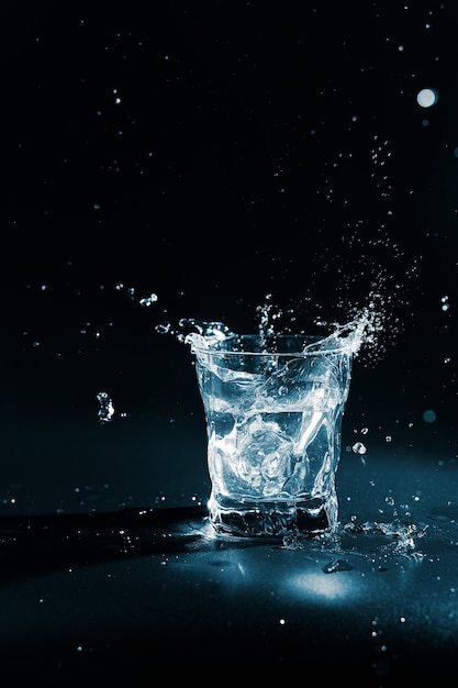 Pure water splashing out of glass