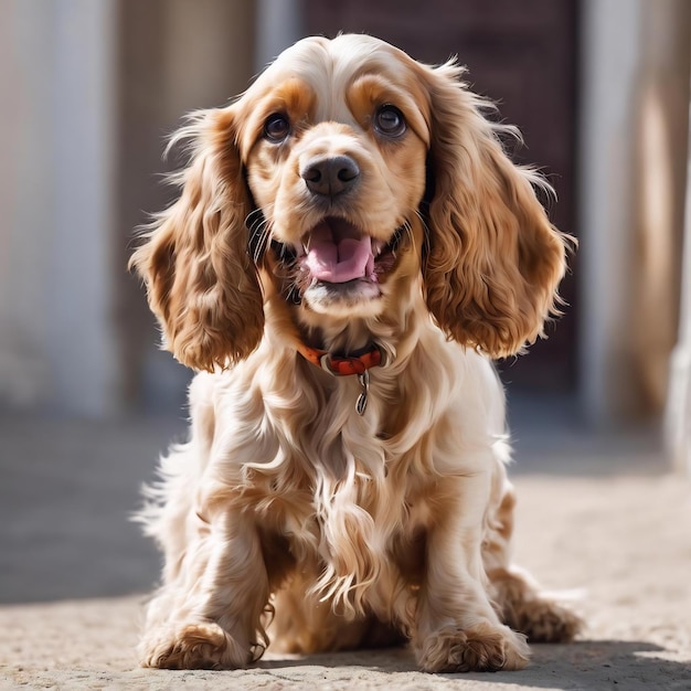 Pure youth crazy english cocker spaniel young dog is posing