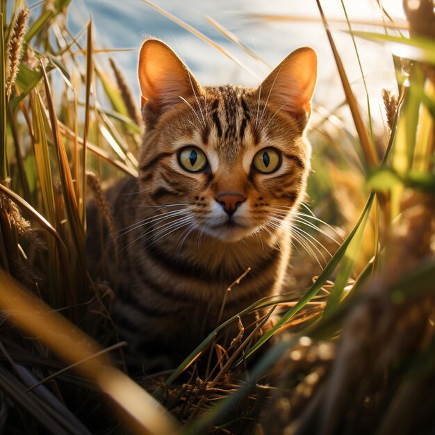 藪の中を歩く純血種の猫