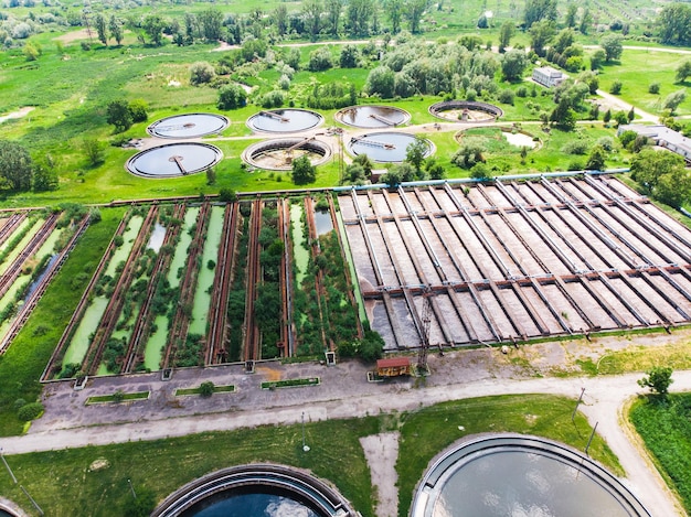 Purification systems aerial view sunny day