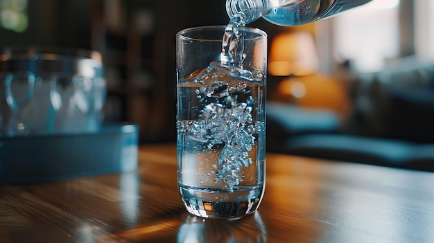 Purified drink water on table in living room Mineral rich