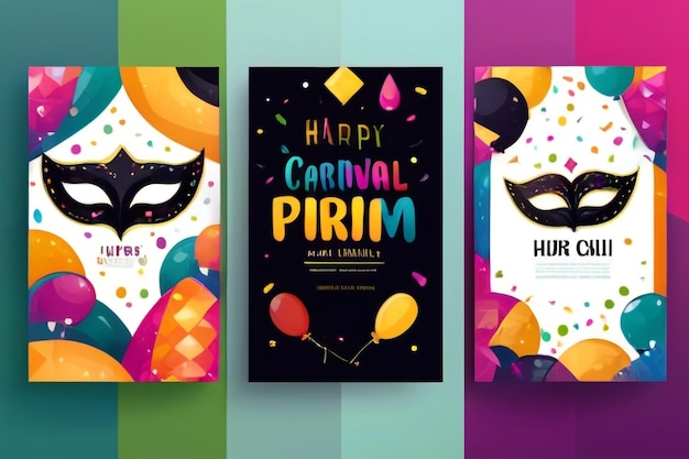 Purim carnival greeting card collection Happy Carnival colorful geometric background