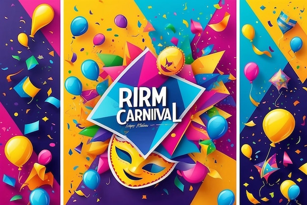 Purim carnival greeting card collection Happy Carnival colorful geometric background