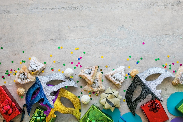 Purim celebration concept on white