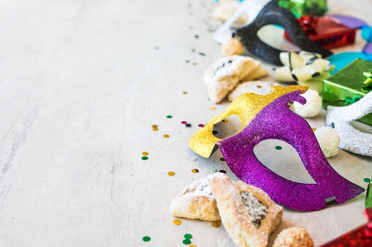 Purim celebration concept on white