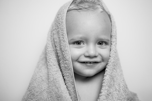 Purity and hygiene education child in clean and dry towel happy bath time image of cute baby boy cov