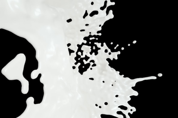 Foto purezza che spruzza latte con sfondo nero rendering 3d