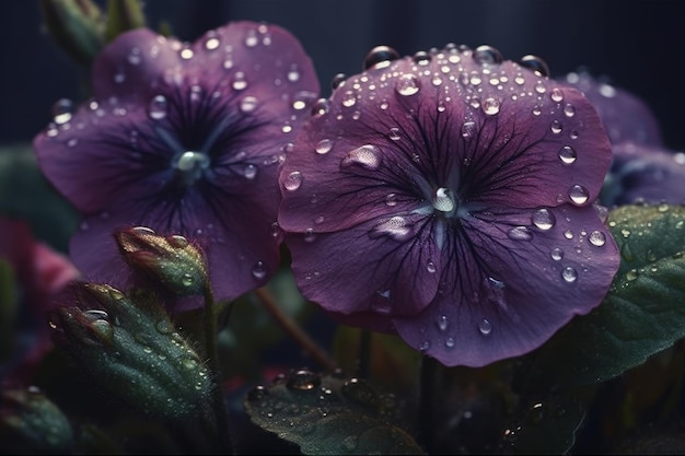 Purpere bloemen in de regen